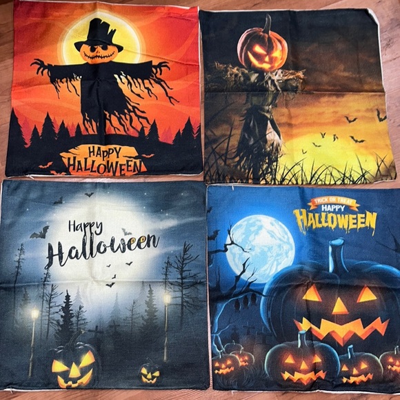 NWT Set of 4 Halloween Jack-O-Lantern Pillow Covers - Picture 1 of 6